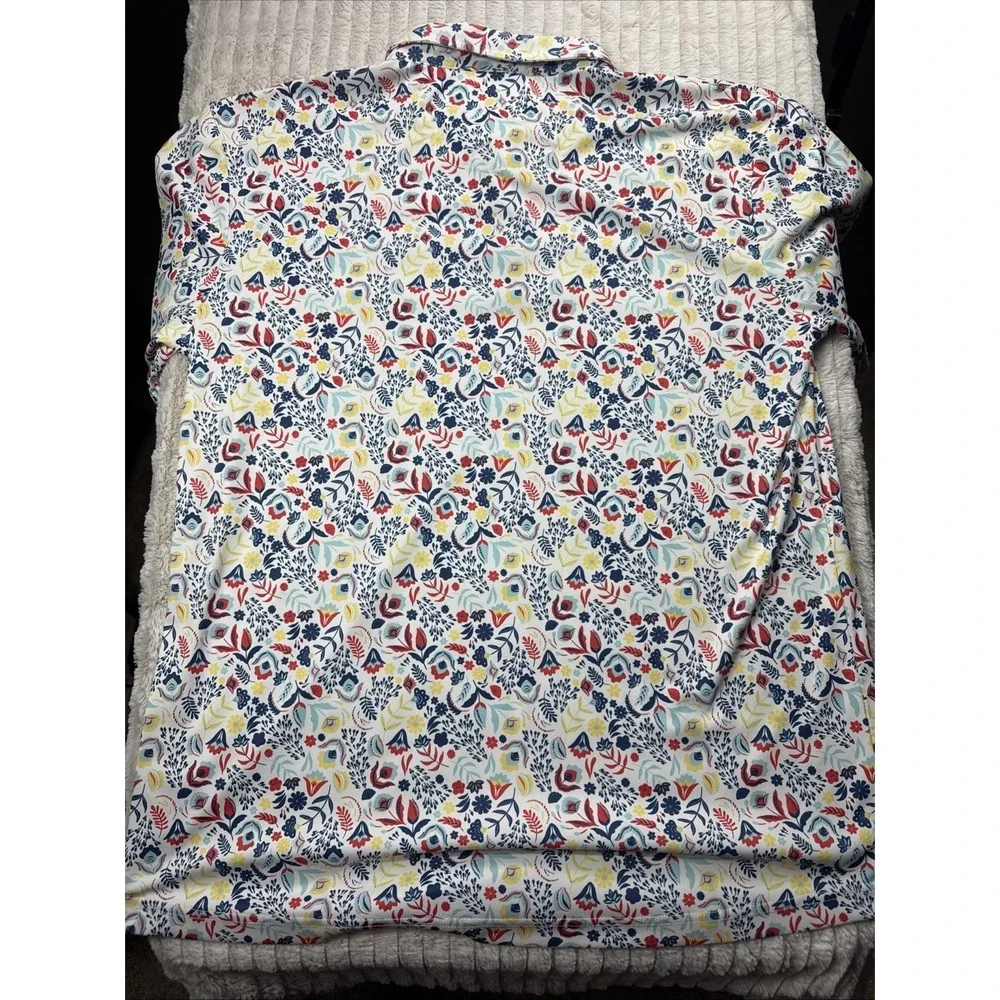 Swannies Men XL Floral Hawaiian AOP Golf Polo Stretch Covered Bridge Logo EUC - Picture 15 of 16